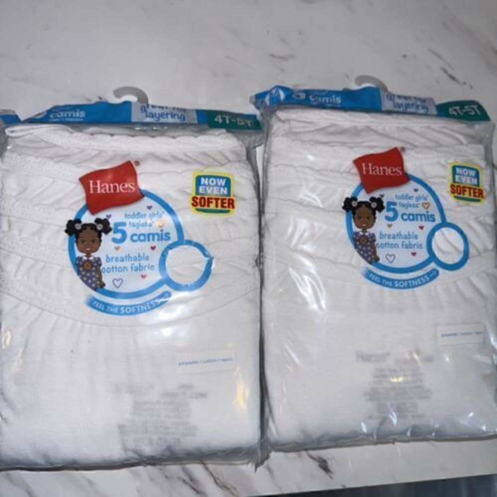 (2)Hanes Ultimate TAGLESS Cotton Stretch Toddler Girls' Cami White 5-Pack-TV30P5